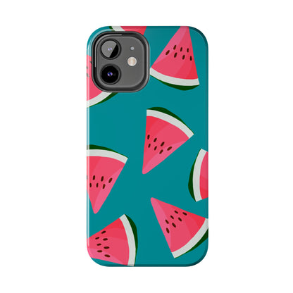 Watermelon Bliss iPhone Case – Vibrant Summer Fruit Design on Teal Background