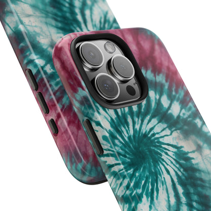 Pink and Teal Tie-Dye iPhone Case – Retro Spiral Design