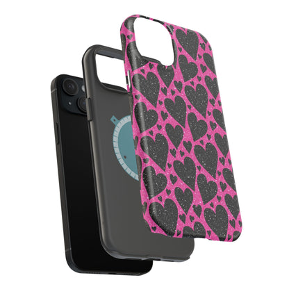 Pink Glitter Hearts MagSafe iPhone Case