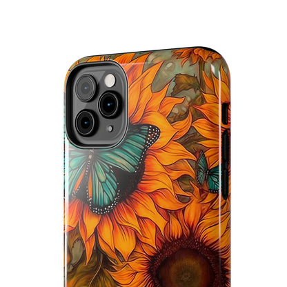 Vintage Blue Butterfly & Sunflower Art – iPhone Case