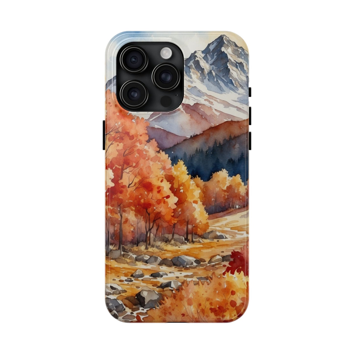 Watercolor Autumn Forest and Mountains - iPhone Case