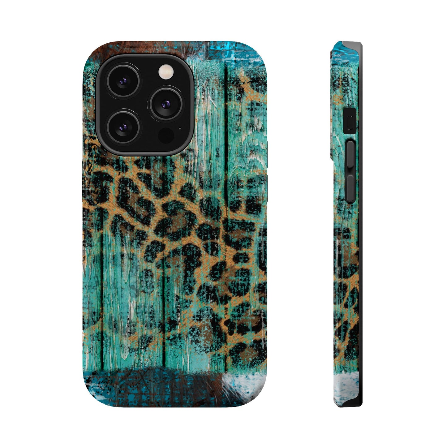 Turquoise Rustic Leopard Wood - MagSafe  iPhone Series Case