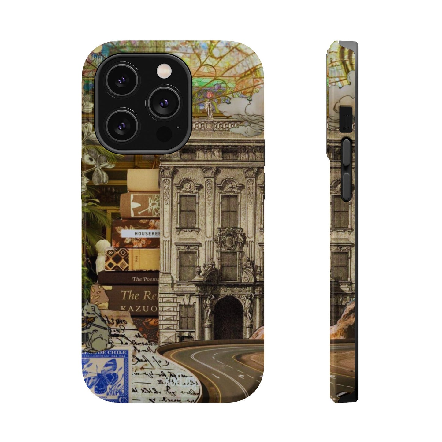 Whimsical Road Trip Collage MagSafe iPhone Case – Dual-Layer Protection with Vintage Art and Adventure Design