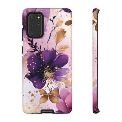 Elegant Purple & Gold Floral Samsung Galaxy Case - Luxe Flower Design