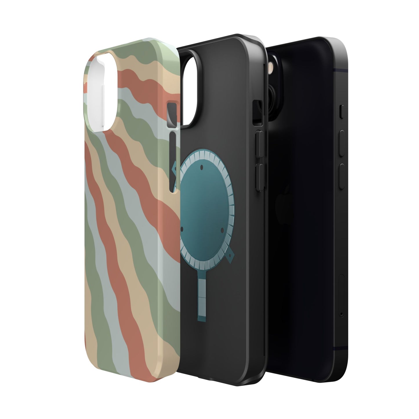 Earthy Retro Waves MagSafe iPhone Case – 70s-Inspired Wavy Stripes in Soft Green, Cream, and Rust