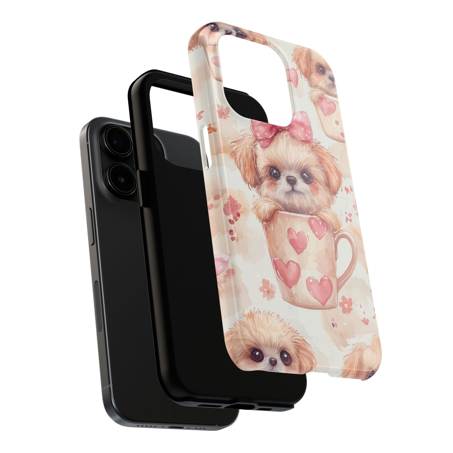 Adorable Puppy in Teacup iPhone Case – Tough, Dual - Layer Protection with Cute Pink Bow Design - BOGO Cases