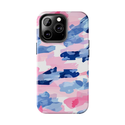 iPhone Case: Dynamic Pink & Navy Brushstroke Art