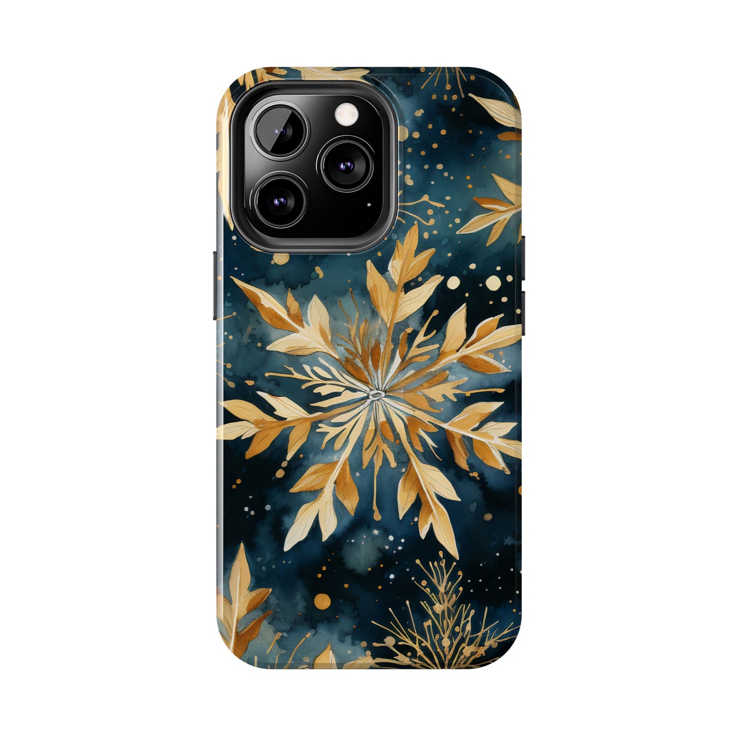 Gold Floral Snowflakes on Midnight Blue - iPhone Series Case