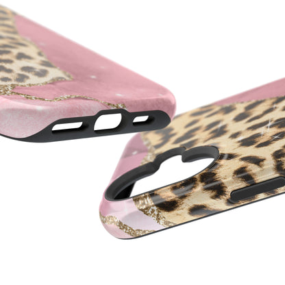 Pink Glam Leopard - MagSafe iPhone Series Case with Glitter Accents