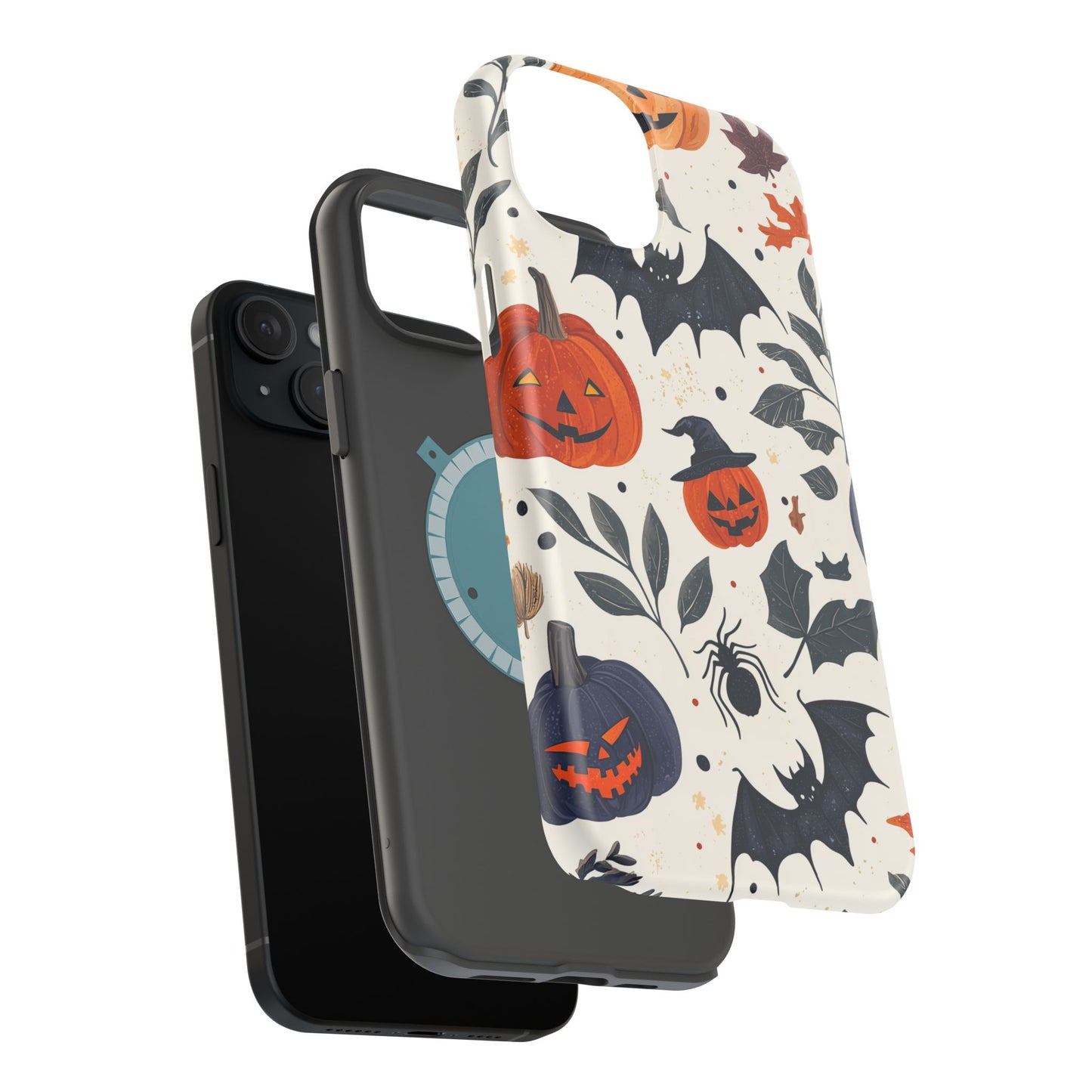 Spooky Halloween MagSafe iPhone Case – Pumpkins, Bats, and Spider Design