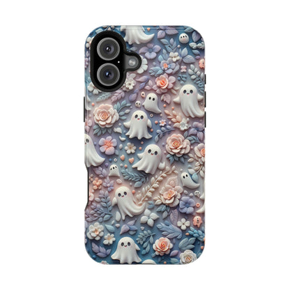 Cute MagSafe Ghosts Flowers Phone Case | Ethereal Clay Style | Autumn and Halloween Aesthetic | Tough Dual Layer Protection