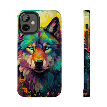 Rainbow Wolf in Bloom – iPhone Case with Vivid Nature Design