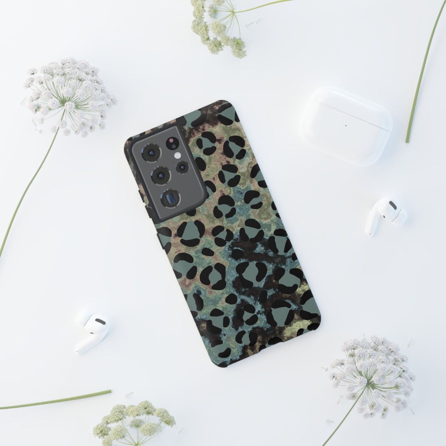 Moody Watercolor Leopard Print Tough Samsung Galaxy Case – Earthy Abstract Pattern with Dual-Layer Protection