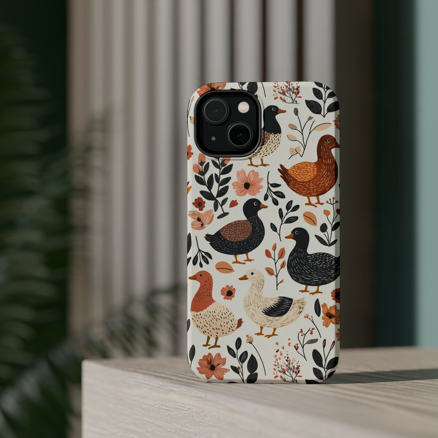 MagSafe iPhone Case: Vintage Duck – Floral & Leaf Design