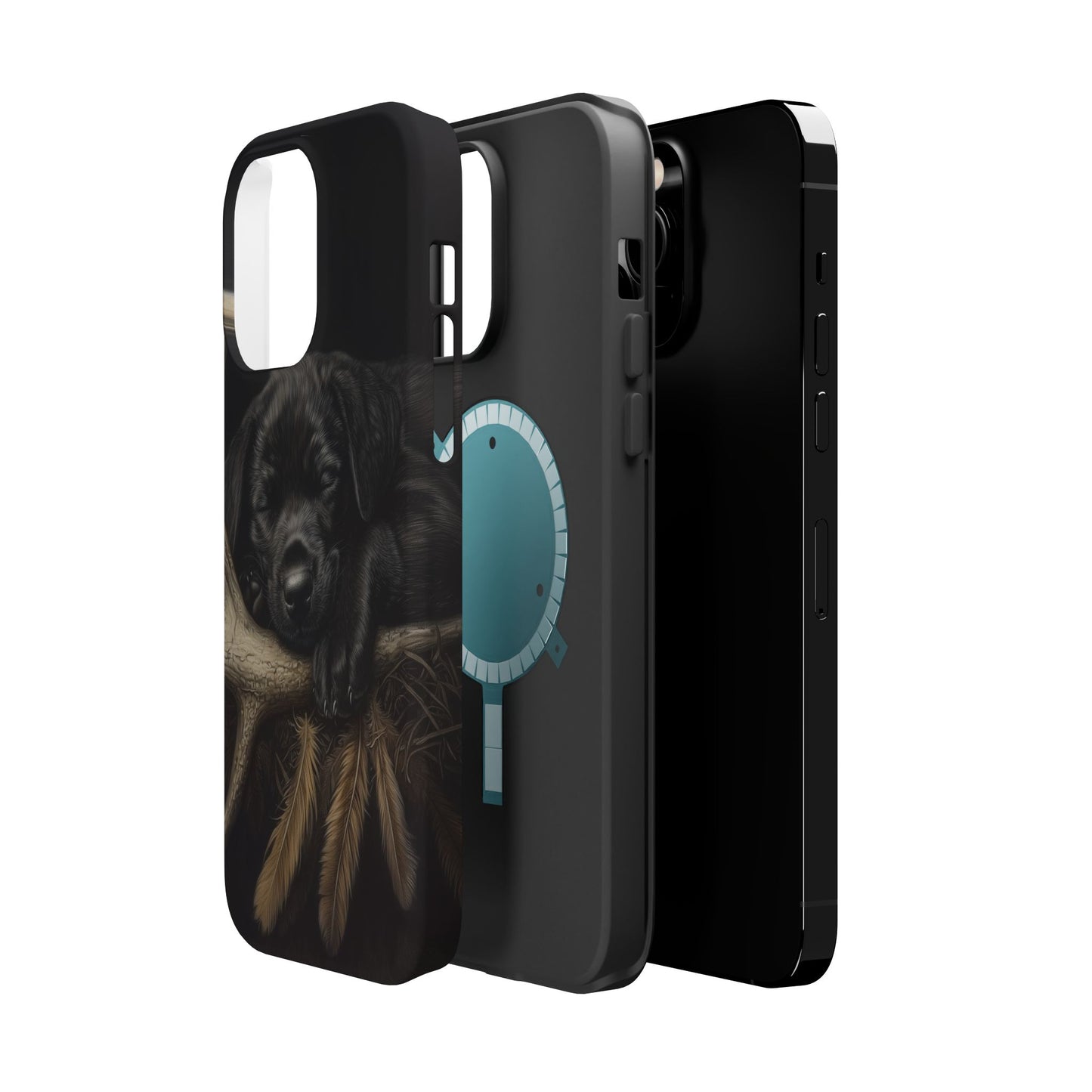 Adorable Black Labrador Puppy on Feathers MagSafe iPhone Case