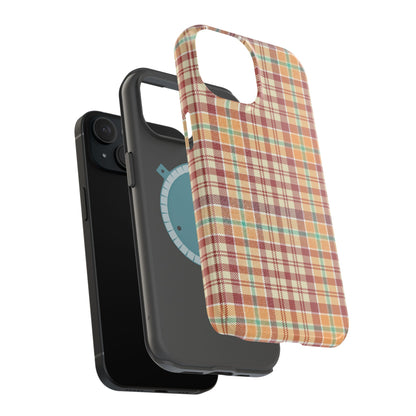 Retro Chic Plaid MagSafe iPhone Case in Red, Orange, Green & Cream – Vintage Design Meets Modern Tech