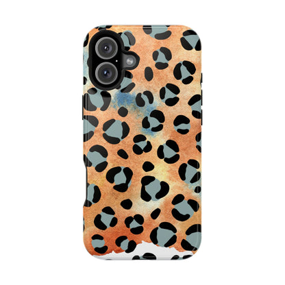 Sunset Watercolor Leopard Print Tough MagSafe iPhone Case – Artistic Animal Pattern with Dual-Layer Protection