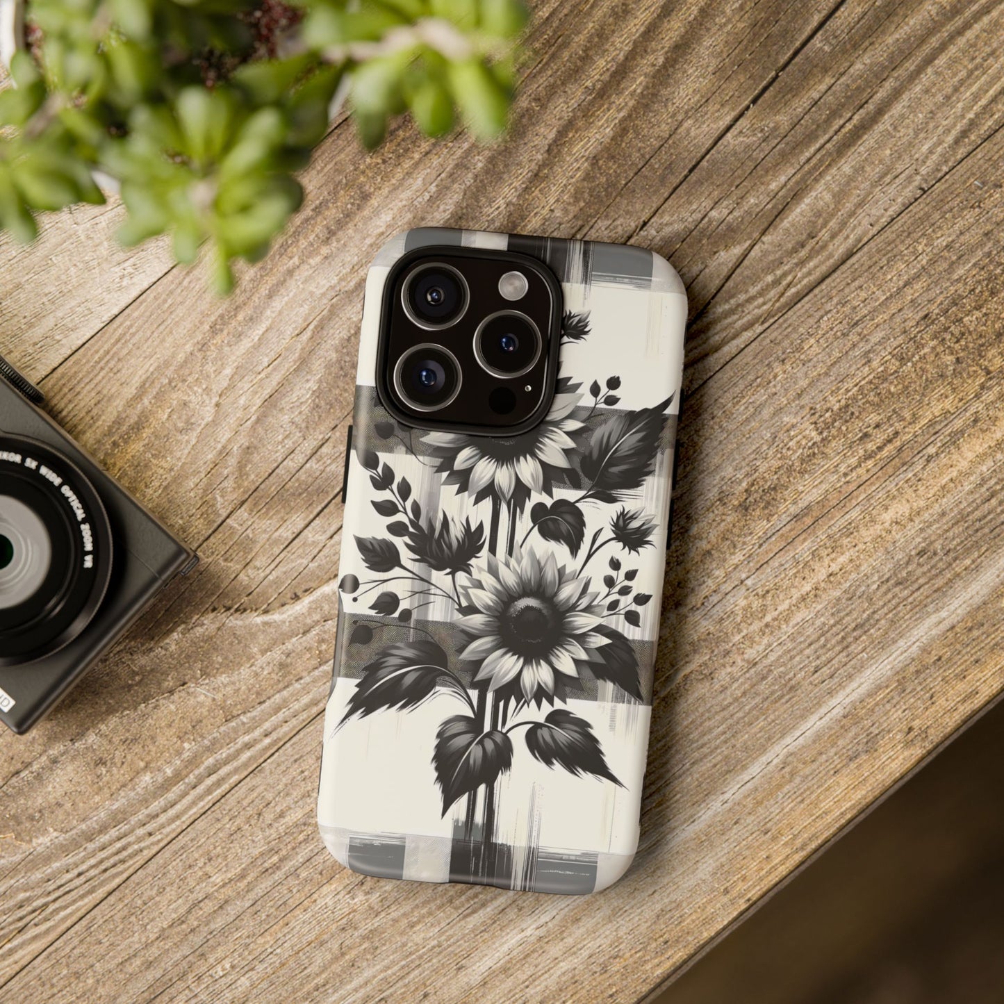 Black/White Sunflower Plaid Phone Case