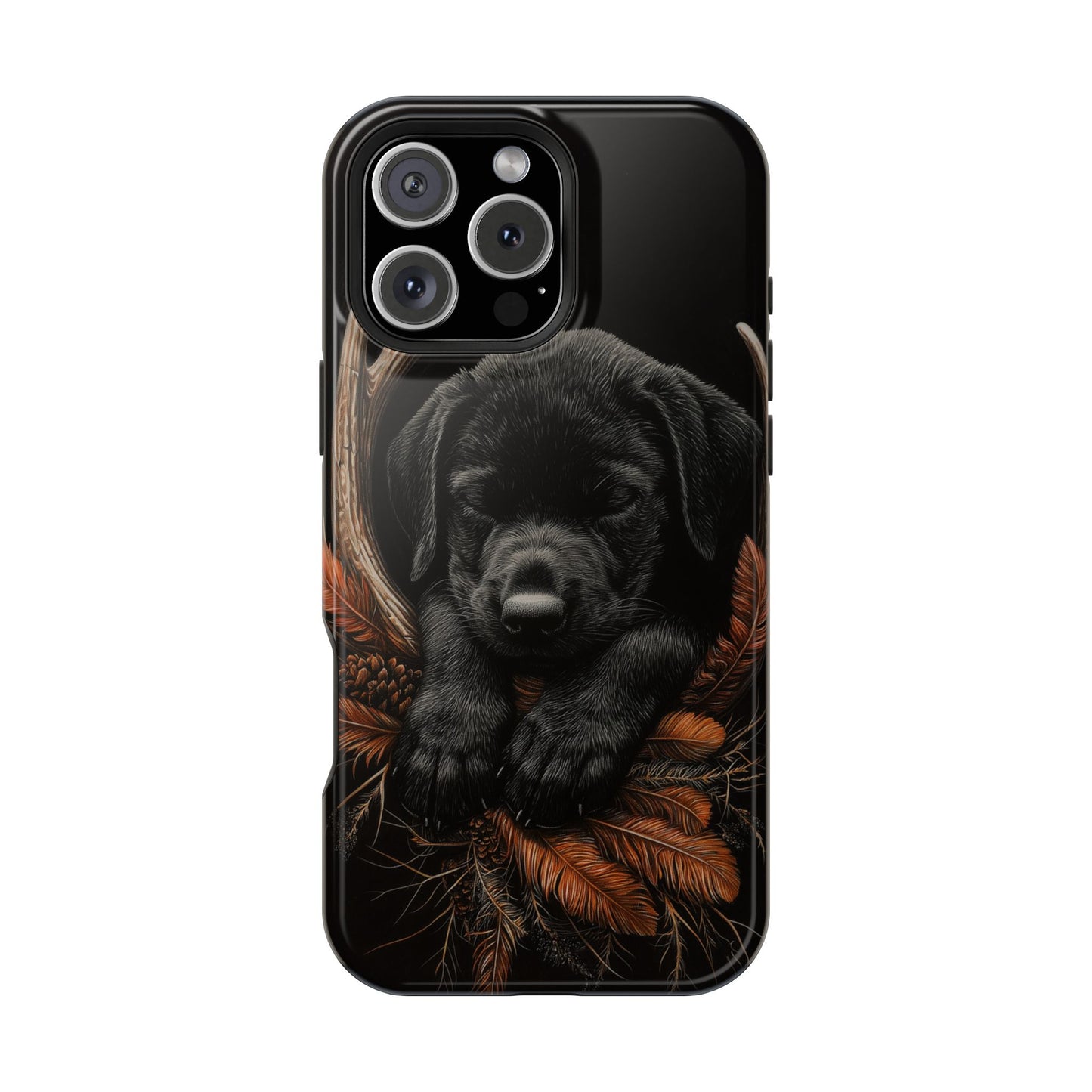 Charming Black Labrador Puppy on Feathers MagSafe iPhone Case