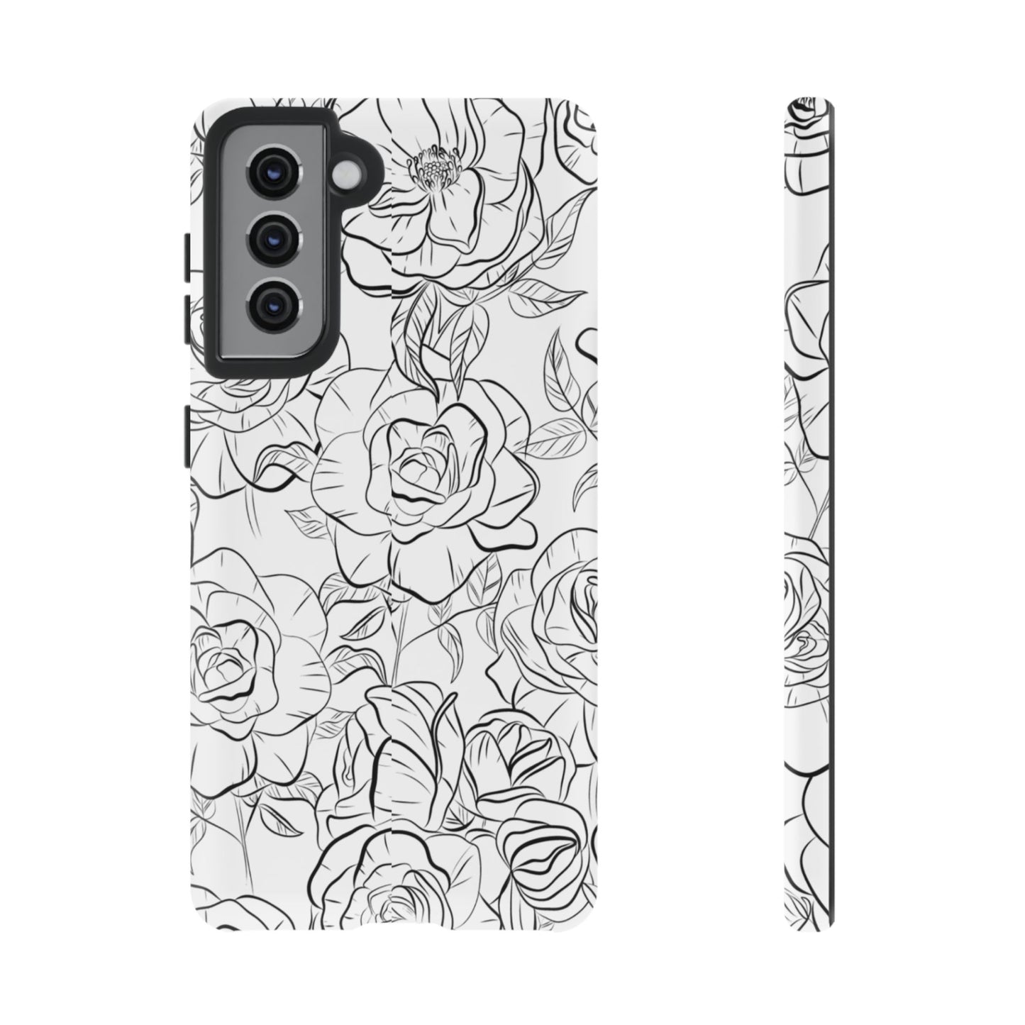 Monochrome Rose Garden Tough Samsung Galaxy Case – Elegant Floral Line Art with Dual-Layer Protection