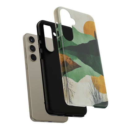 Retro Mountain Sunrise Samsung Galaxy Case – Minimalist Landscape Design, Dual-Layer Protection