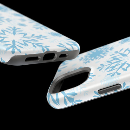 Frosty Blue Snowflakes MagSafe iPhone Case – Shockproof, Smooth Matte Finish, Dual-Layer Design