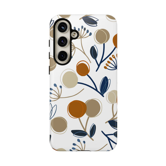 Modern Botanical Berries Tough Samsung Galaxy  Case – Earthy Tones & Navy Accents, Shock-Resistant