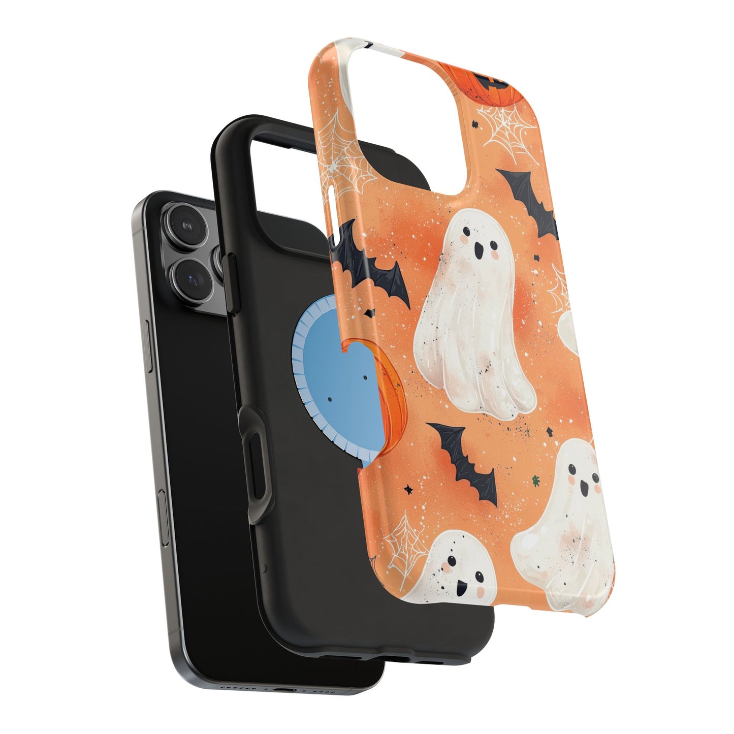 Spooky Cute Ghost MagSafe iPhone Case – Halloween Ghosts, Pumpkins, Bats & Cobwebs Design