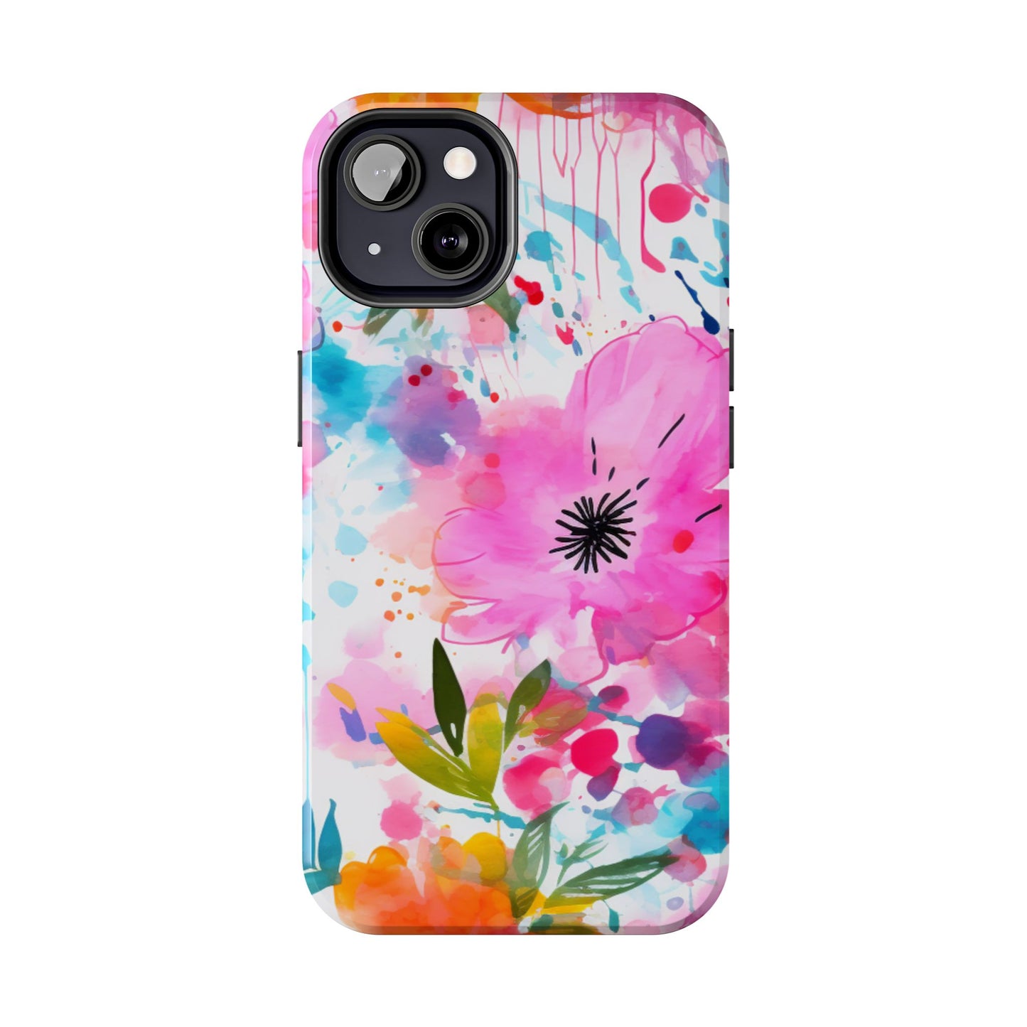 Color Splash Pink & Orange Watercolor Floral - iPhone Case