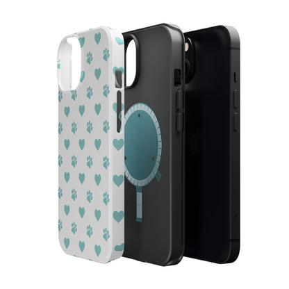 Mint Green Paw Print & Heart MagSafe Case – Pet Lover’s Magnetic Style