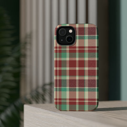 Retro Red & Cream Plaid – MagSafe iPhone Case with Classic Elegance