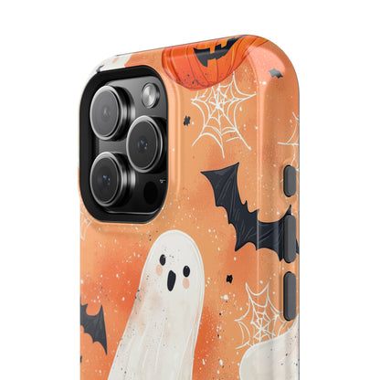 Spooky Cute Ghost MagSafe iPhone Case – Halloween Ghosts, Pumpkins, Bats & Cobwebs Design