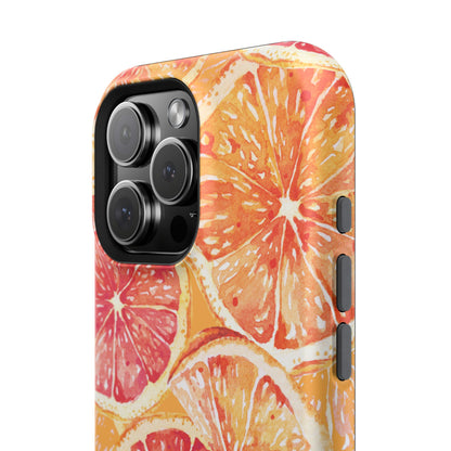 Watercolor Citrus Splash Tough MagSafe iPhone Case – Vibrant Fruit Print, Shock-Resistant Design