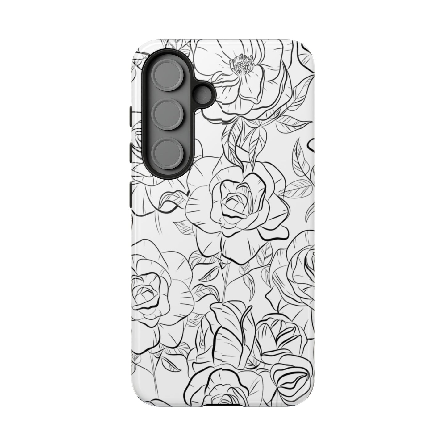 Monochrome Rose Garden Tough Samsung Galaxy Case – Elegant Floral Line Art with Dual-Layer Protection
