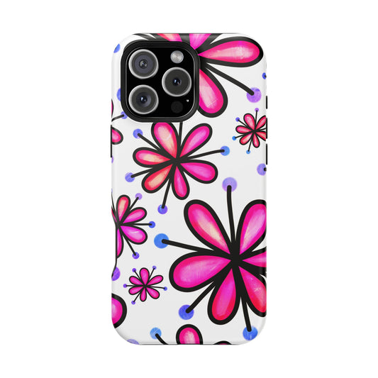 Pink Retro Bloom MagSafe iPhone Case – Ultra-Slim Design, Glossy Finish