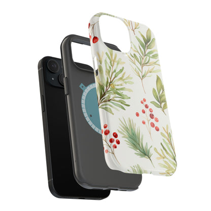 Winter Greenery & Berry Watercolor – MagSafe iPhone Series Case