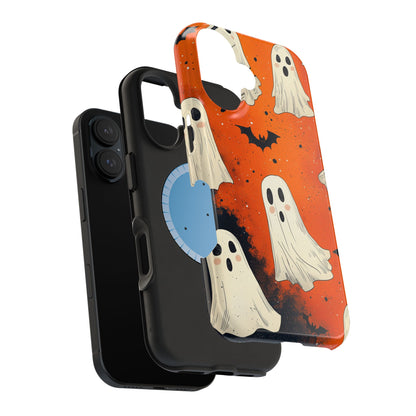 Spooky Ghosts & Bats  MagSafe iPhone Case – Vibrant Orange Halloween Design