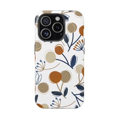 Modern Botanical Berries Tough MagSafe iPhone Case – Earthy Tones & Navy Accents, Shock-Resistant