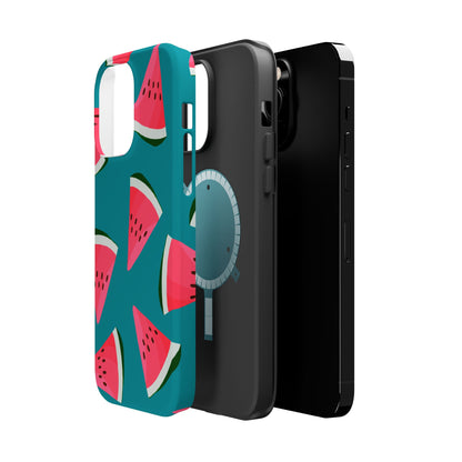 Watermelon Bliss MagSafe iPhone Case – Vibrant Summer Fruit Design on Teal Background