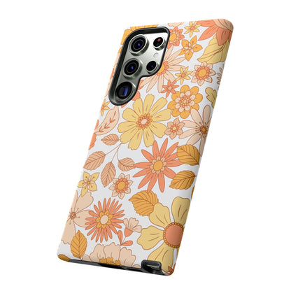 Vintage Floral Bloom Samsung Galaxy Case – Warm Orange & Yellow Retro Flower Design with Matte Finish