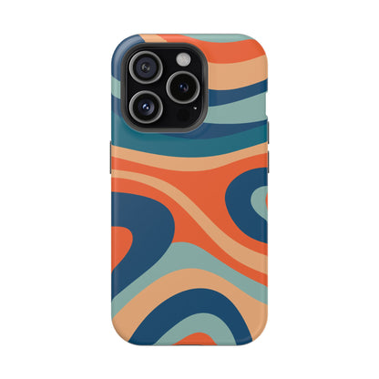 Retro Vibe Wavy Stripes MagSafe iPhone Case – 70s-Inspired in Teal, Orange, and Rust