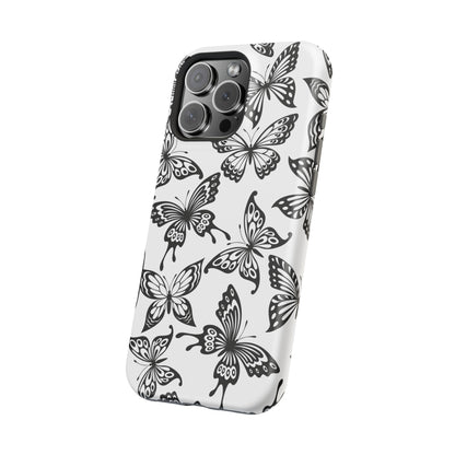 Monochrome Butterfly Pattern Tough MagSafe Case – Dual-Layer Protection with Matte Finish