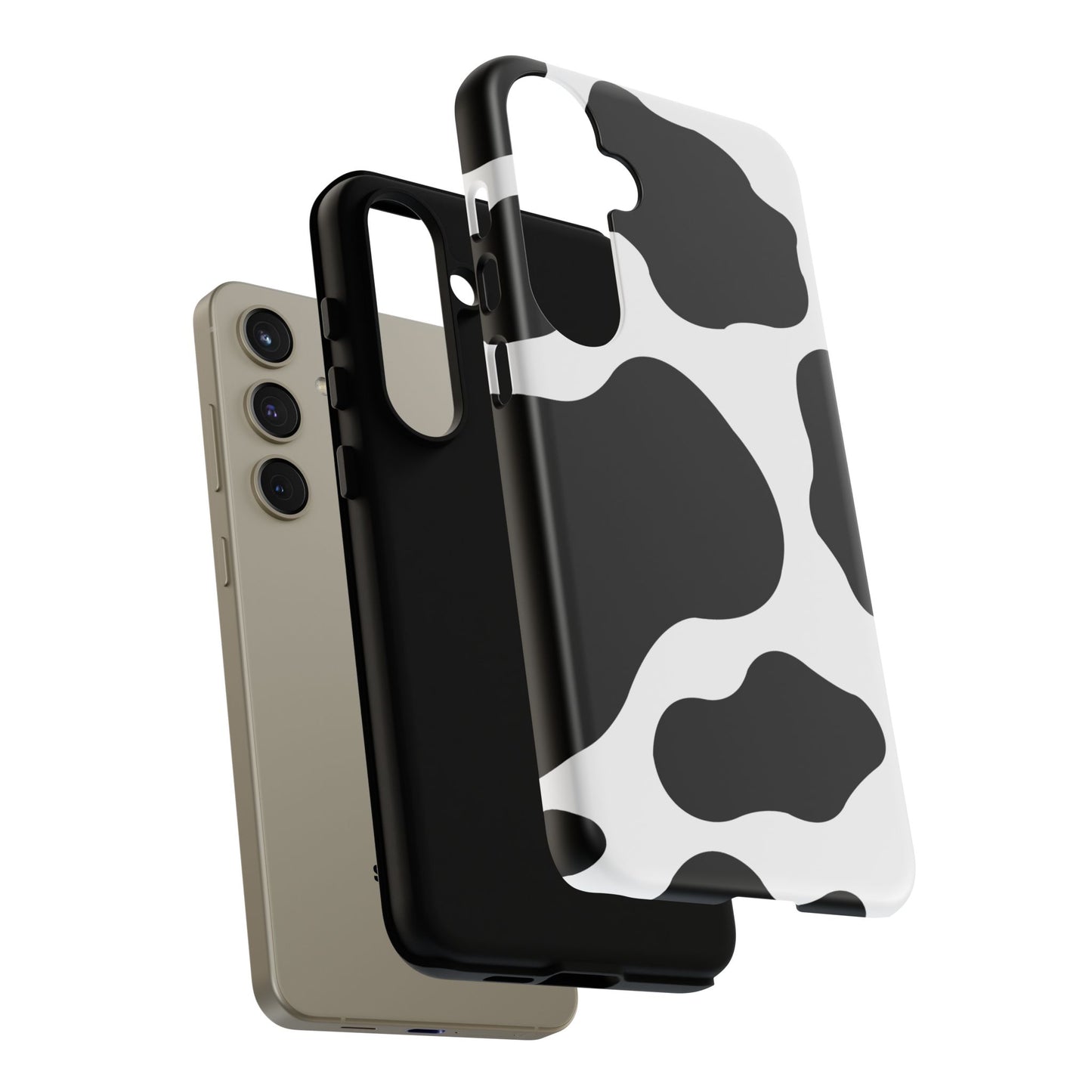 Chic Cow Print Tough Samsung Galaxy Case – Trendy Monochrome Animal Pattern with Dual-Layer Protection