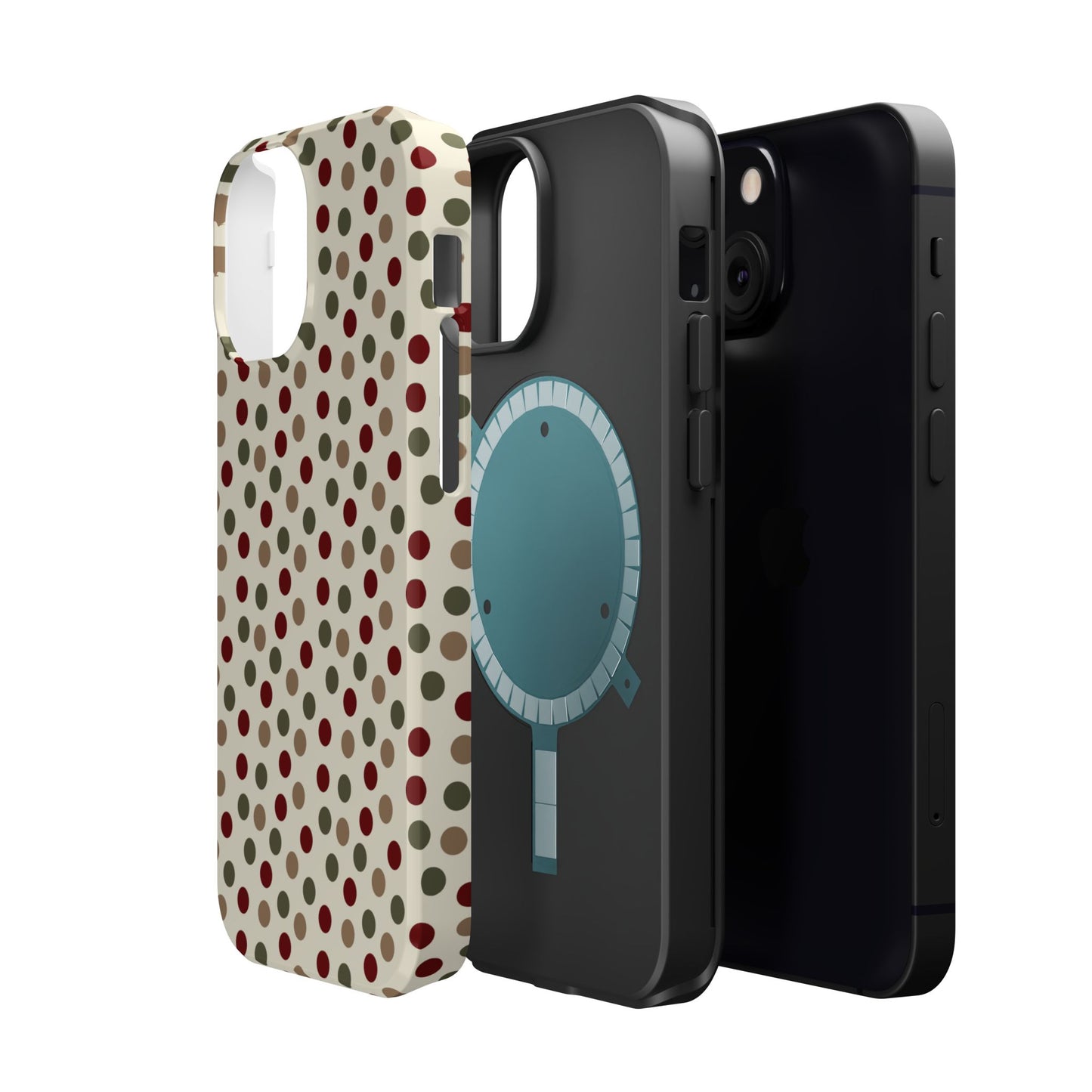 Festive Red & Green Polka Dots on Cream – MagSafe iPhone Case