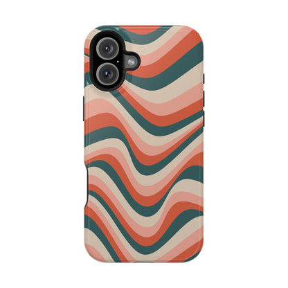 Groovy Waves MagSafe iPhone Case – Retro 70s-Inspired Stripes in Coral, Cream, and Teal