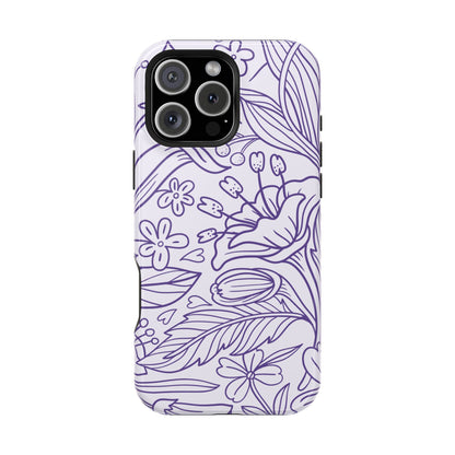 Lavender Floral Line Art Tough MagSafe iPhone Case – Minimalist Botanical Design with Dual-Layer Protection