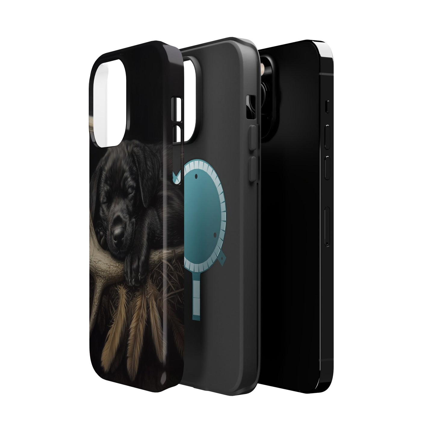 Adorable Black Labrador Puppy on Feathers MagSafe iPhone Case