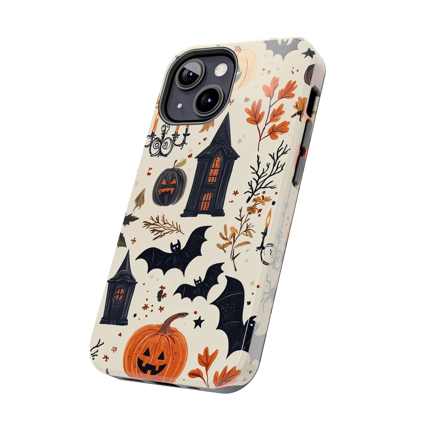 Haunted Halloween iPhone Case – Haunted House, Bats, and Pumpkins Design