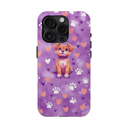 Cute Puppy iPhone Case - Adorable Pet Design with Hearts & Paw Prints, Protective Cover