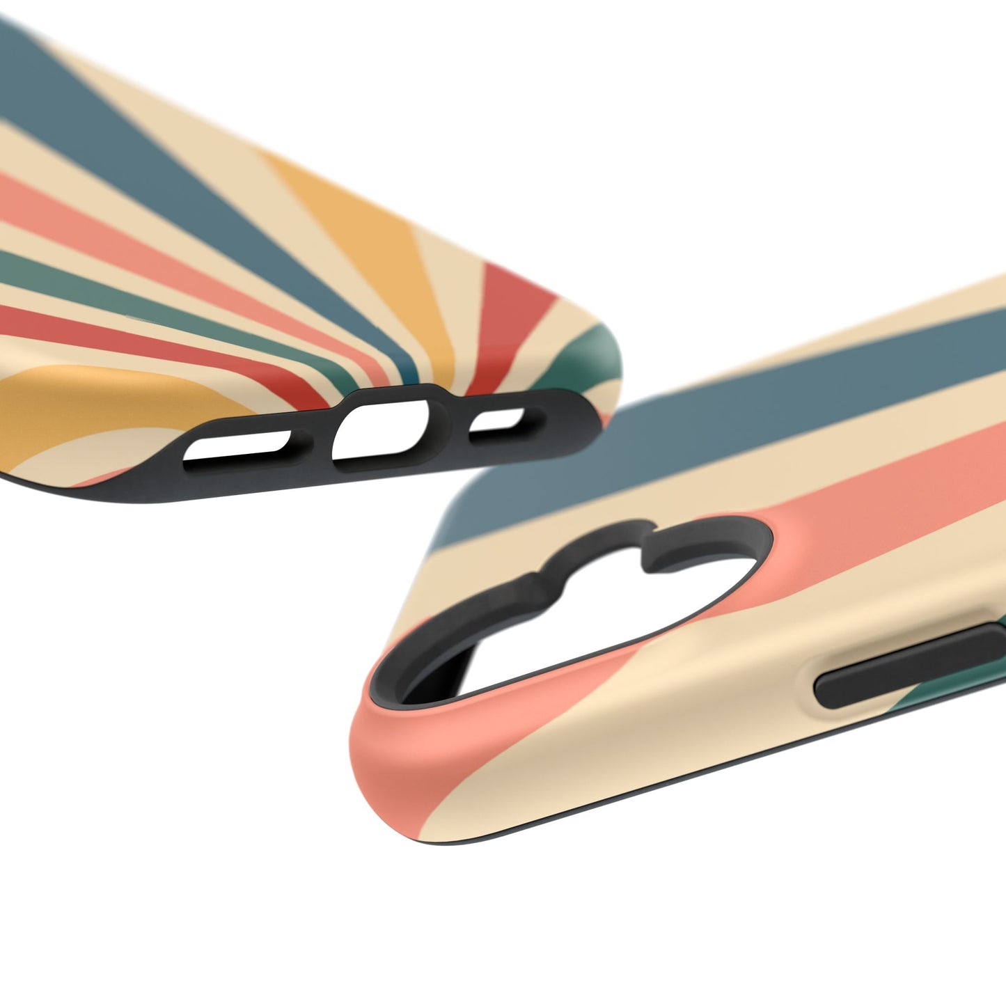 Retro Sunbeam MagSafe iPhone Case – 70s-Inspired Radiating Stripes in Coral, Teal, and Mustard